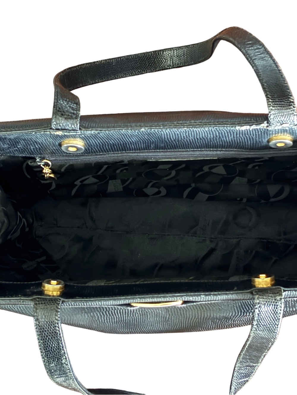 Salvatore Ferragamo Vintage Vara Tote Black Leather Lizard Embossed Italy - Picture 7 of 13